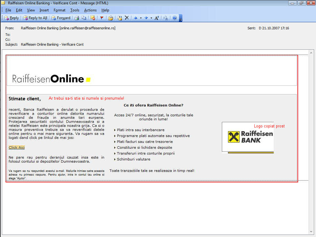 Un nou atac de tip phishing la o bancă din România!