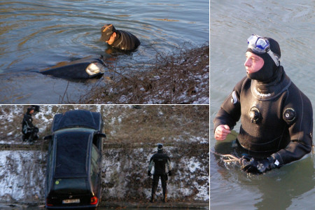 Autoturism de lux pescuit dintr-un lac, in Campina!