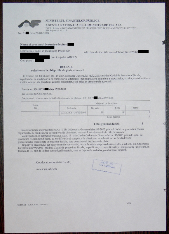 Din absurdul birocratiei: instiintata ca are de plata 1 leu!