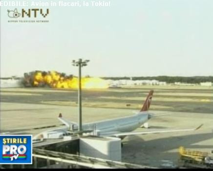 IMAGINI INCREDIBILE: Avion in flacari, la Tokio!