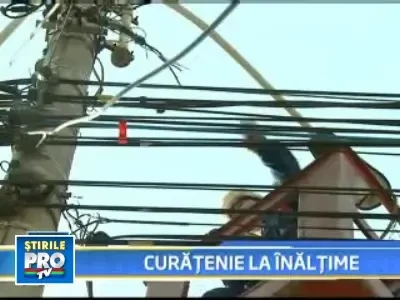 A inceput taierea cablurilor ilegale de pe stalpii din Bucuresti!