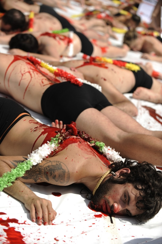 Protest in pielea goala la Madrid, impotriva luptelor cu tauri!