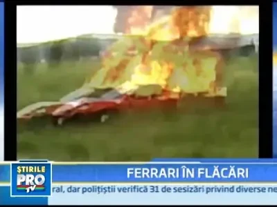 La un pas de tragedie! Un bolid a zburat de pe carosabil si a luat foc