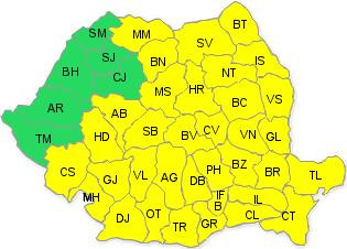 Cod galben de ploi si vijelii, in aproape toata tara, sambata si duminica