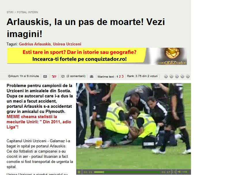 Portarul Urziceniului, Arlauskis, la un pas de moarte!!!