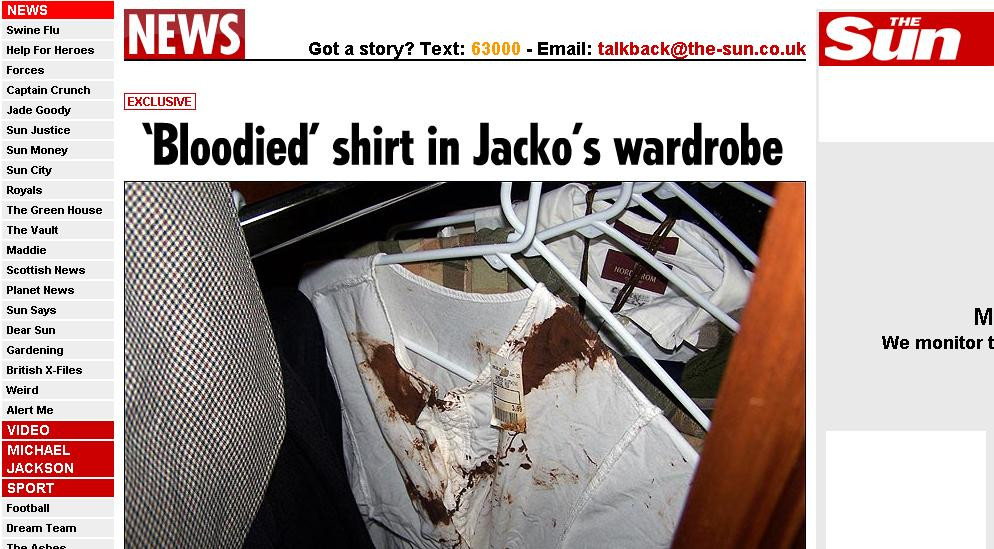 Camasa patata cu sange, gasita in dulapul lui Michael Jackson!