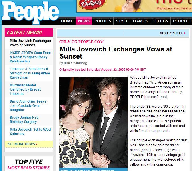 Milla Jovovich s-a casatorit cu regizorul Paul W. S. Anderson!