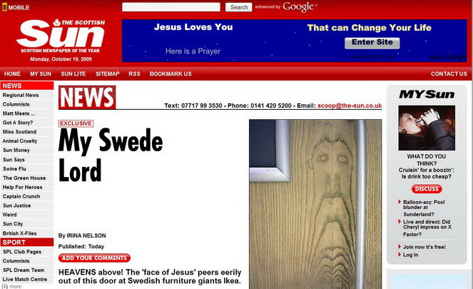 Chipul lui Iisus a aparut intr-un magazin de mobila!