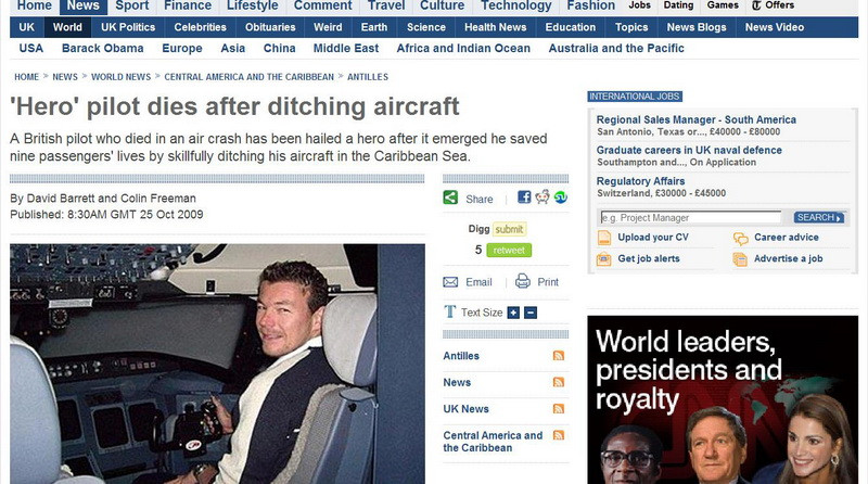 Un pilot britanic a ales sa moara pentru a salva pasagerii!