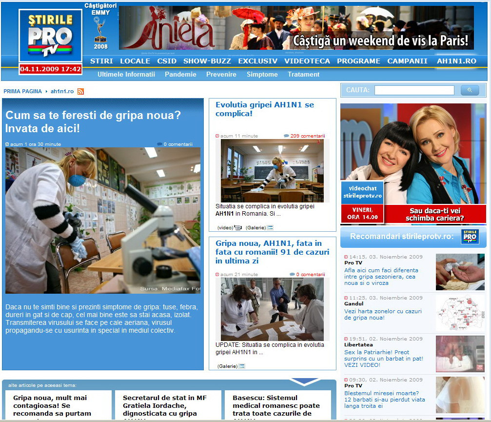 www.stirileprotv.ro a lansat o pagina dedicata noii gripe!