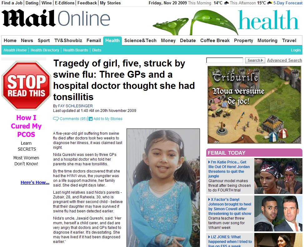 Fetita moarta de gripa noua. Doctorii credeau ca are amigdalita