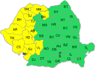 Avertizare cod galben de ploi si ninsori de azi, de la ora 22:00