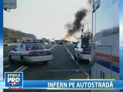 O cisterna cu benzina s-a transformat intr-o uriasa minge de foc pe sosea