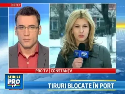 Scandal la Agigea! Zeci de TIR-uri nu pot intra in port, din cauza ghetii