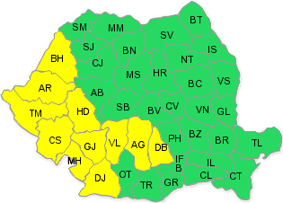 Cod galben de ploi si inundatii in vestul si sud-vestul tarii