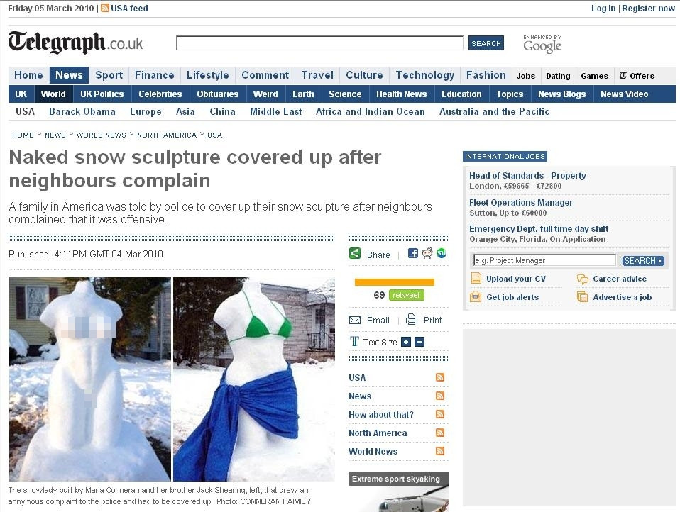 Si-au imbracat nudul din zapada, dupa ce vecinii s-au plans la politie!