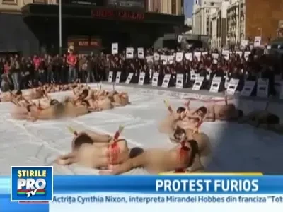 Dezbracati si manjiti cu vopsea rosie! Au protestat impotriva coridelor