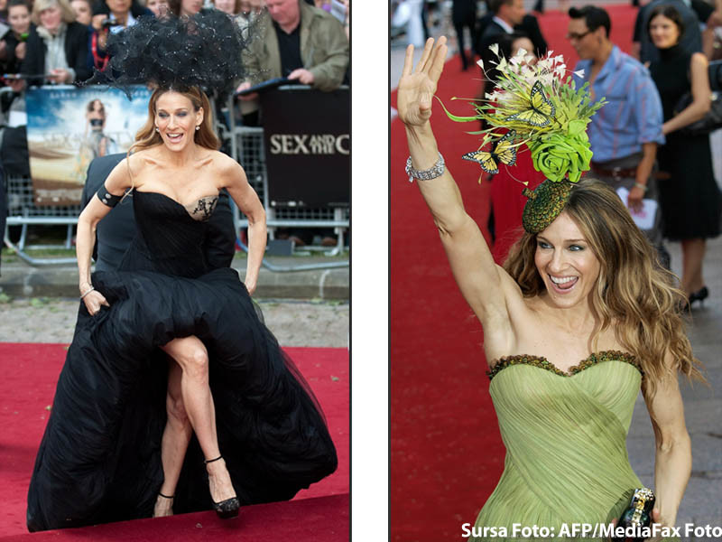 Jessica Parker, cu pomul de Craciun in cap si cu brate ca Schwarzenegger