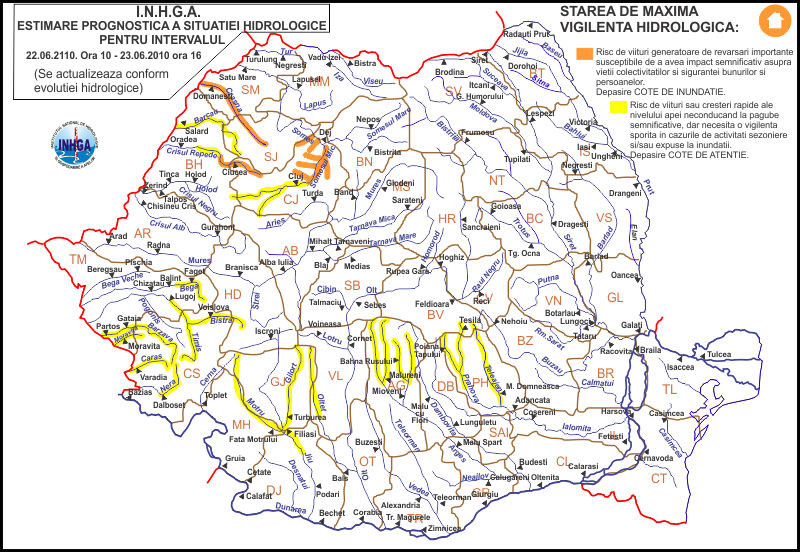 Cod portocaliu de inundatii pe mai multe rauri din tara