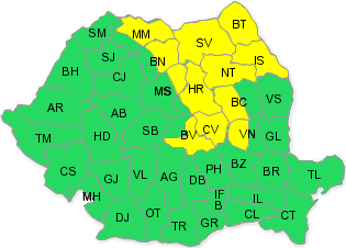 Continua ploile! Codul galben a fost prelungit pana astazi la ora 23:00