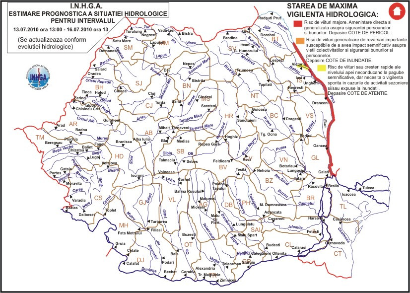 Codul rosu de inundatii de pe Prut, prelungit pana vineri