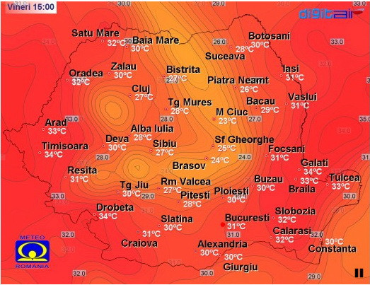 ANM: Temperaturile de vineri