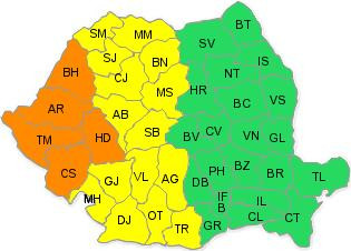 Cod portocaliu de ploi in partea de vest a tarii