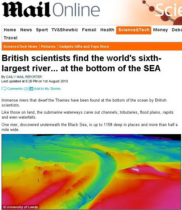 Unde se gaseste cel de-al saselea rau ca debit de pe Terra? In Marea Neagra