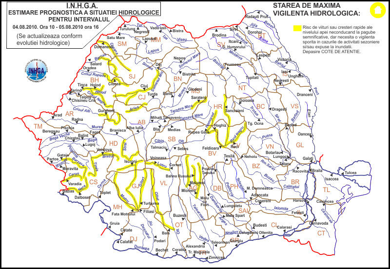 Cod galben de inundatii pe mai multe rauri din tara