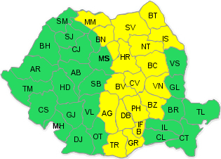 Cod galben de ploi si vijelii in Bucuresti si 19 judete din estul tarii