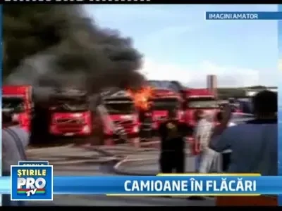 Incendiu urias la Deva: cinci TIR-uri au ars in totalitate