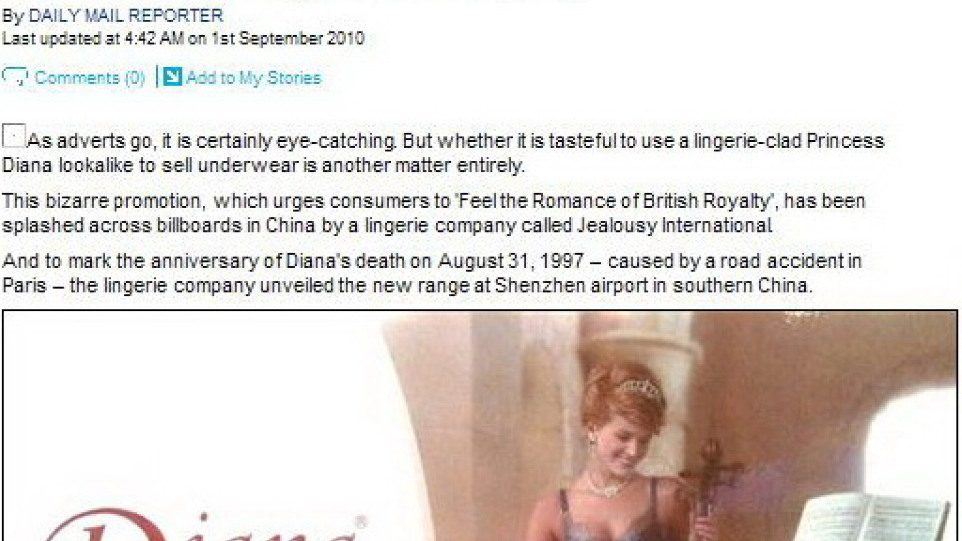 Made in China! Lady Di, intr-o reclama la lenjerie intima
