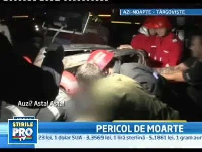 Accident teribil in Targoviste! O masina a luat foc, 4 persoane la spital