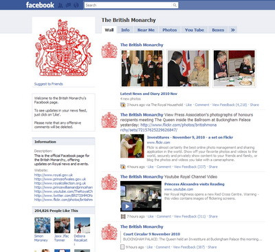 Regina Angliei e tare pe Facebook. Peste 200.000 de "vizite" in doua zile!