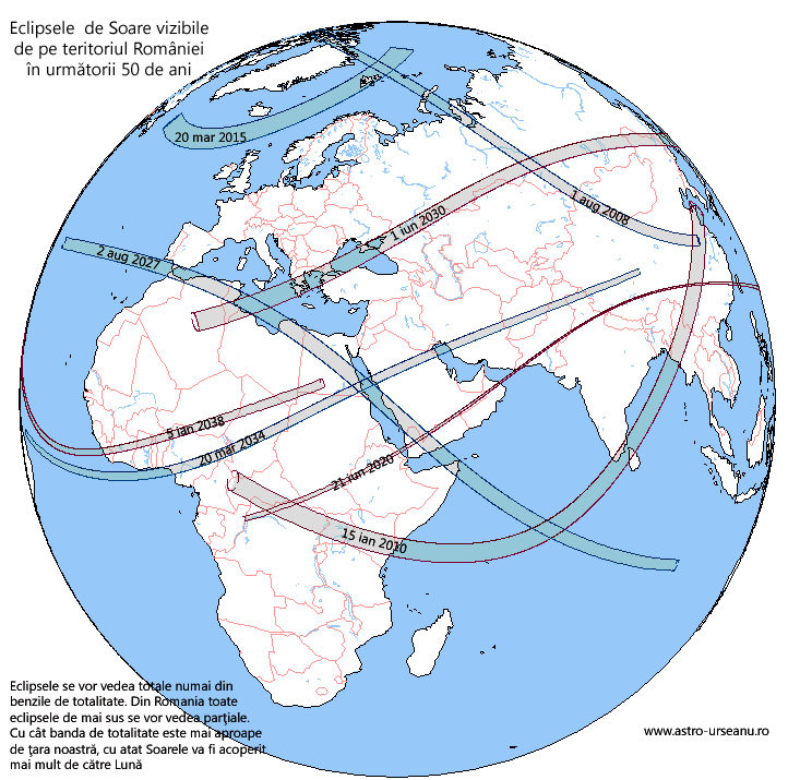 Eclipsele de soare din urmatorii 50 de ani
