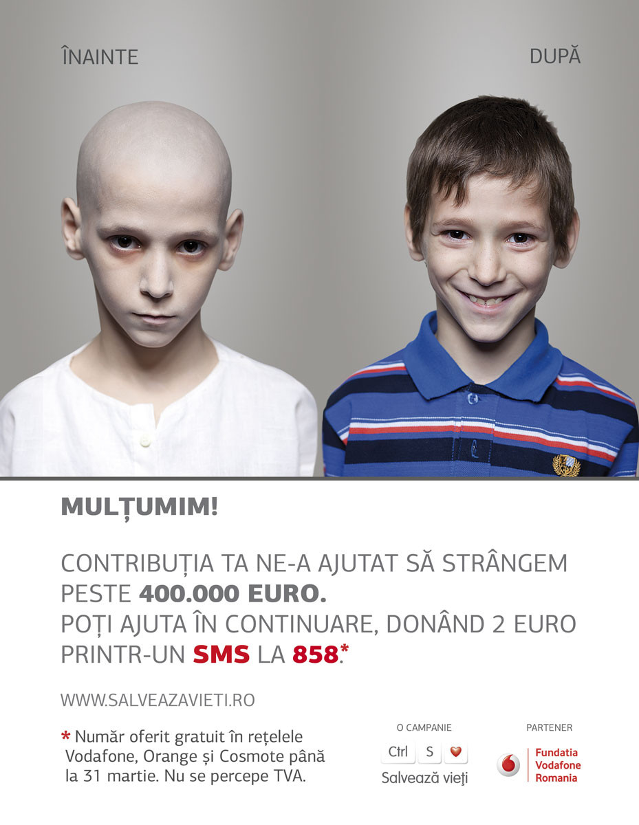 Doneaza 2 euro prin SMS la 858 si poti salva un copil bolnav de cancer