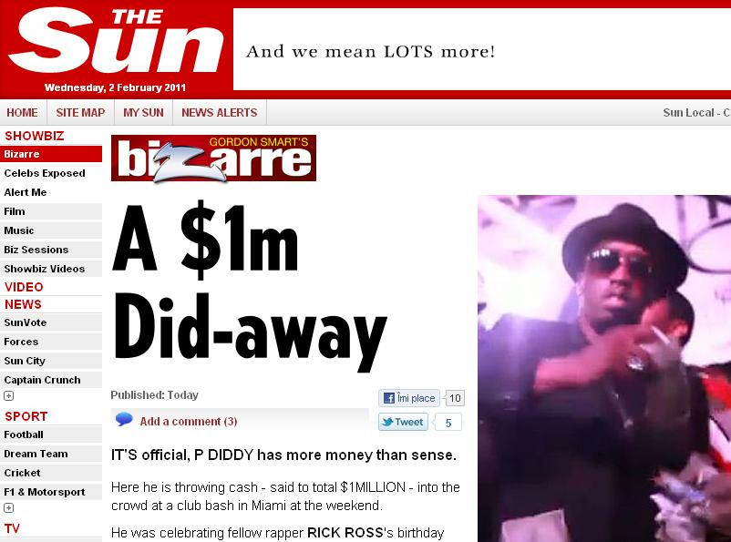 P.Diddy a aruncat un milion de dolari in multime, intr-un club din Miami