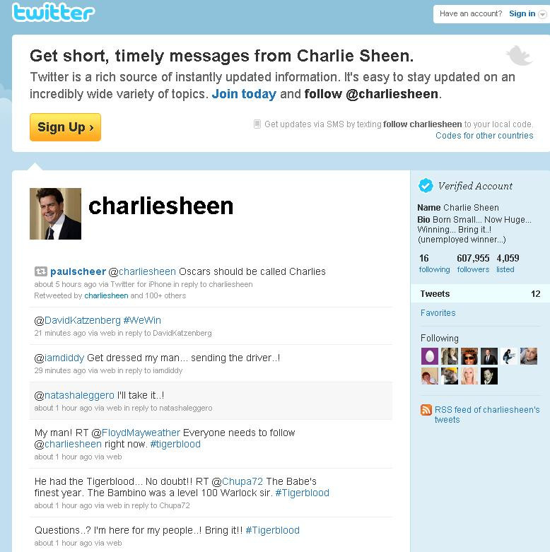 Charlie Sheen si-a facut cont de Twitter. Are peste 600.000 de fani