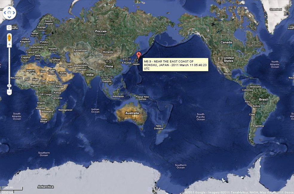 Harta glob cu epicentru cutremur Japonia