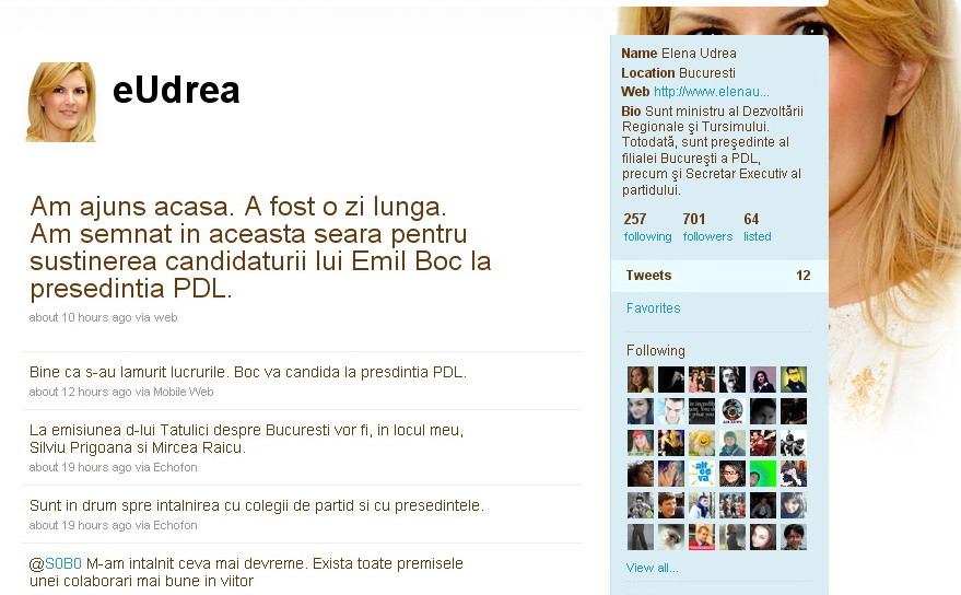 Udrea, pe Twitter: Am semnat pentru candidatura lui Emil Boc la sefia PDL