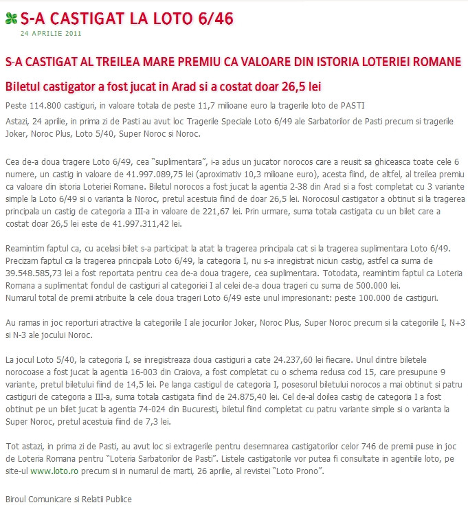 comunicat Loterie