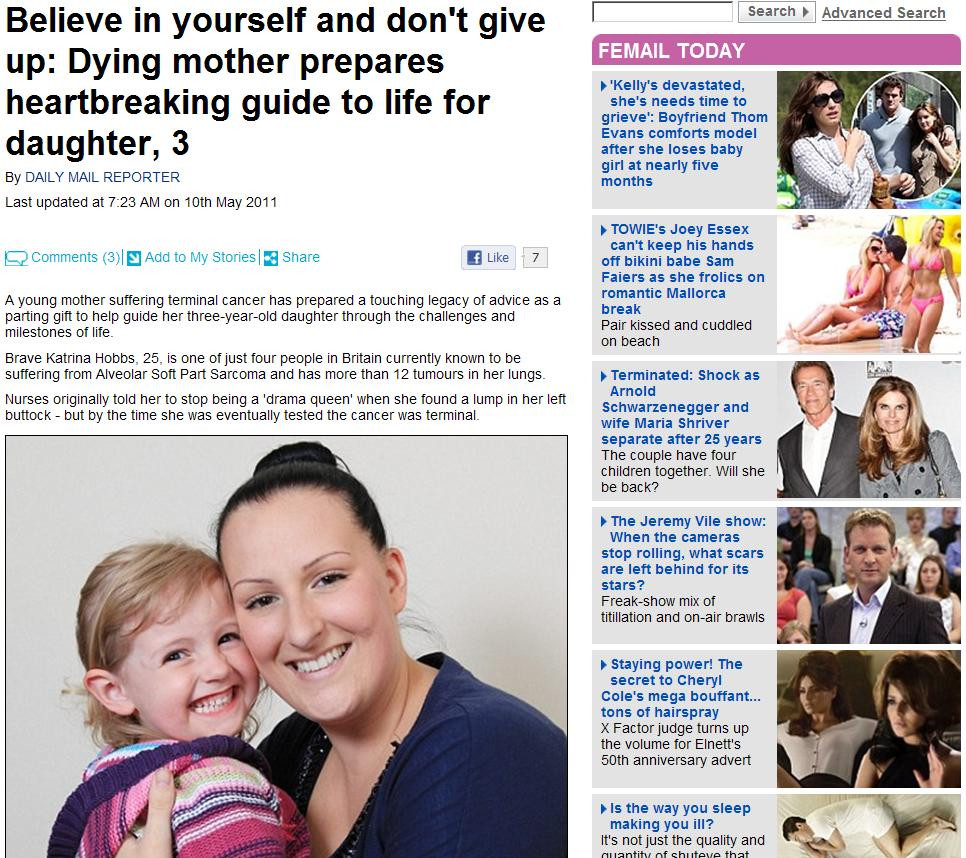 Dragostea unei mame. Bolnava de cancer, i-a lasat fiicei un ghid de viata