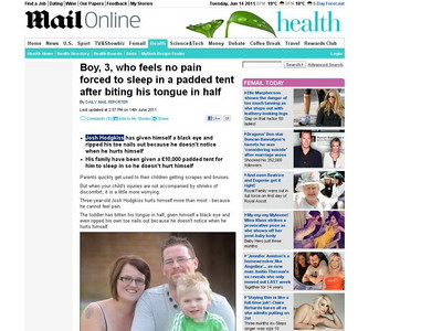 Infricosator. El este copilul care nu simte durerea.Parinti: "Se automutileaza. Umple casa de sange"