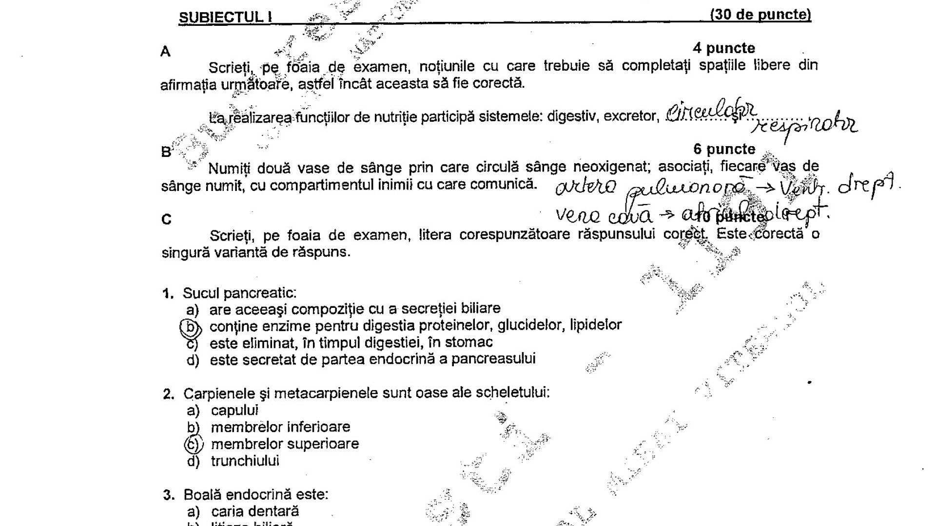 Bac 2011 :Subiectele de la Anatomie si cele de la Biologie vegetala si animala