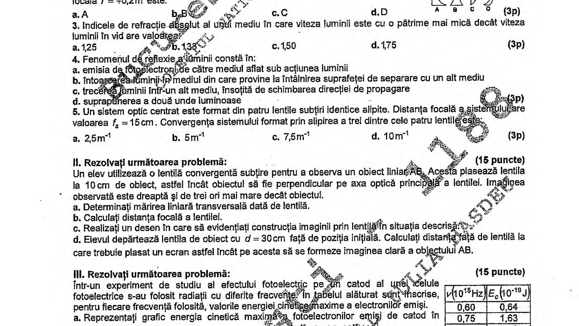 SUBIECTELE LA FIZICA - BACALAUREAT 2011