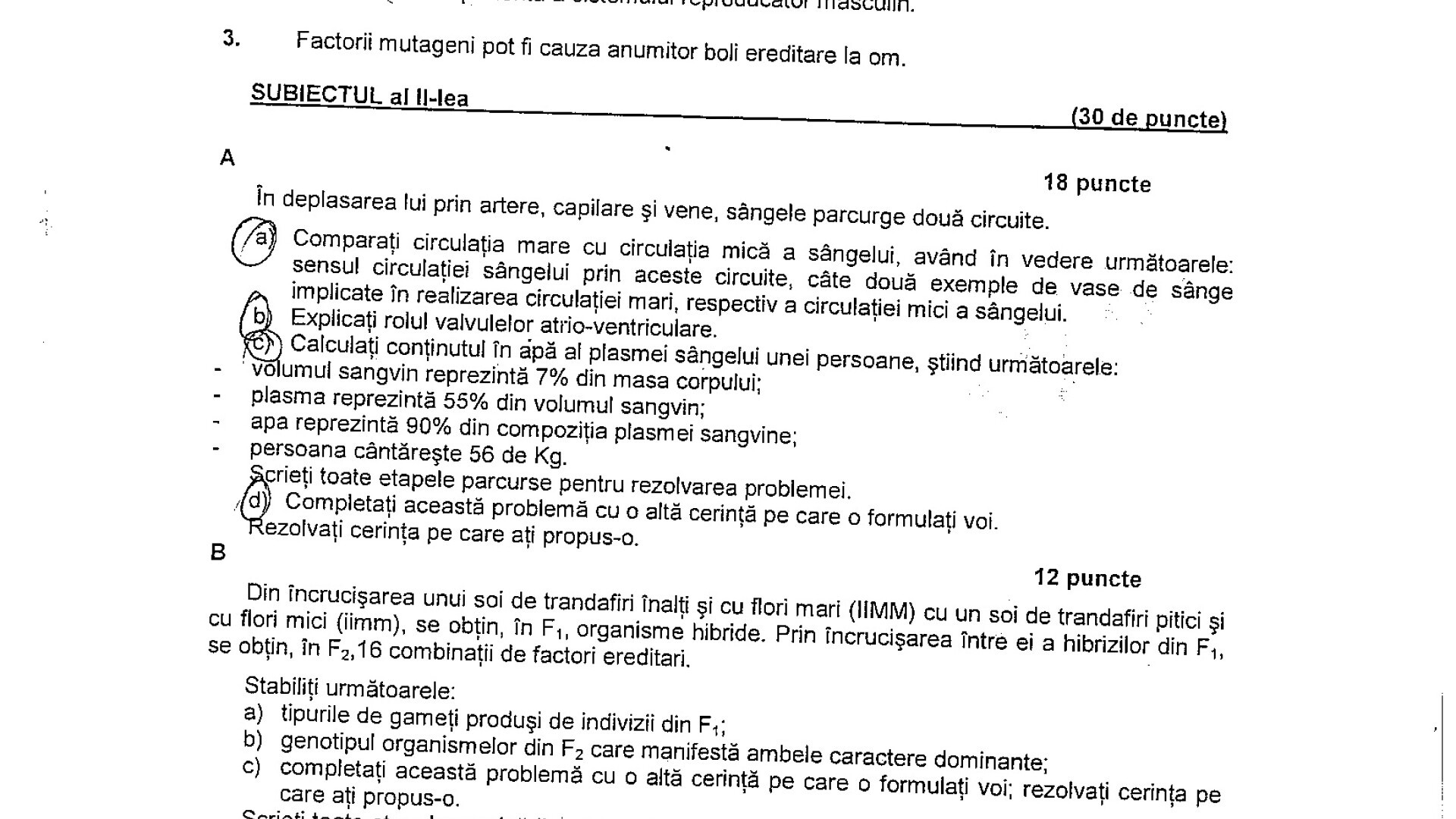 BAC 2011: SUBIECTELE LA BIOLOGIE VEGETALA SI ANIMALA