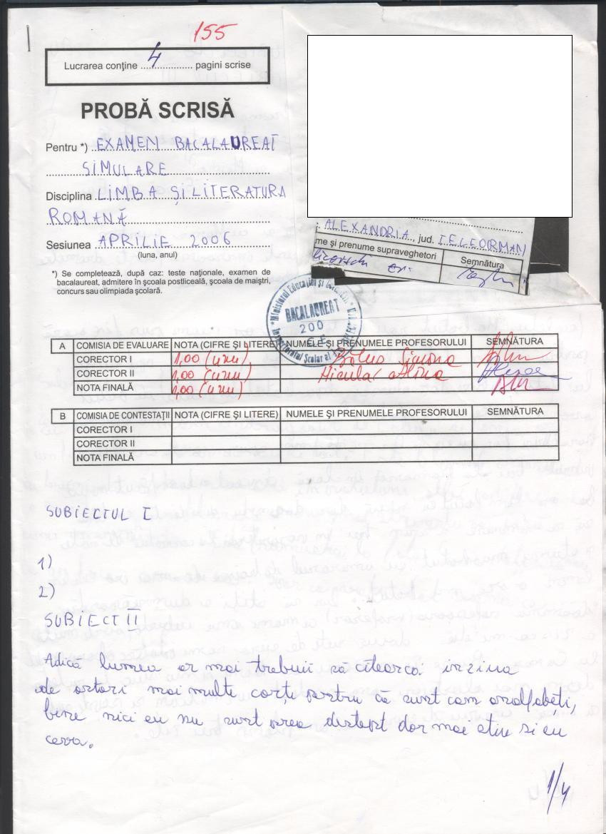 "Ma batut mama cu facaletu cand neam pus fix ca am sunat la fetite". Lucrare de nota 1 la Bac