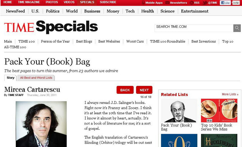 Mircea Cartarescu a fost ales de revista Time sa faca recomandari de lectura