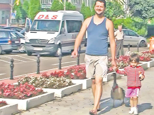 VIDEO. O fetita din Piatra Neamt se plimba cu gasca prin oras