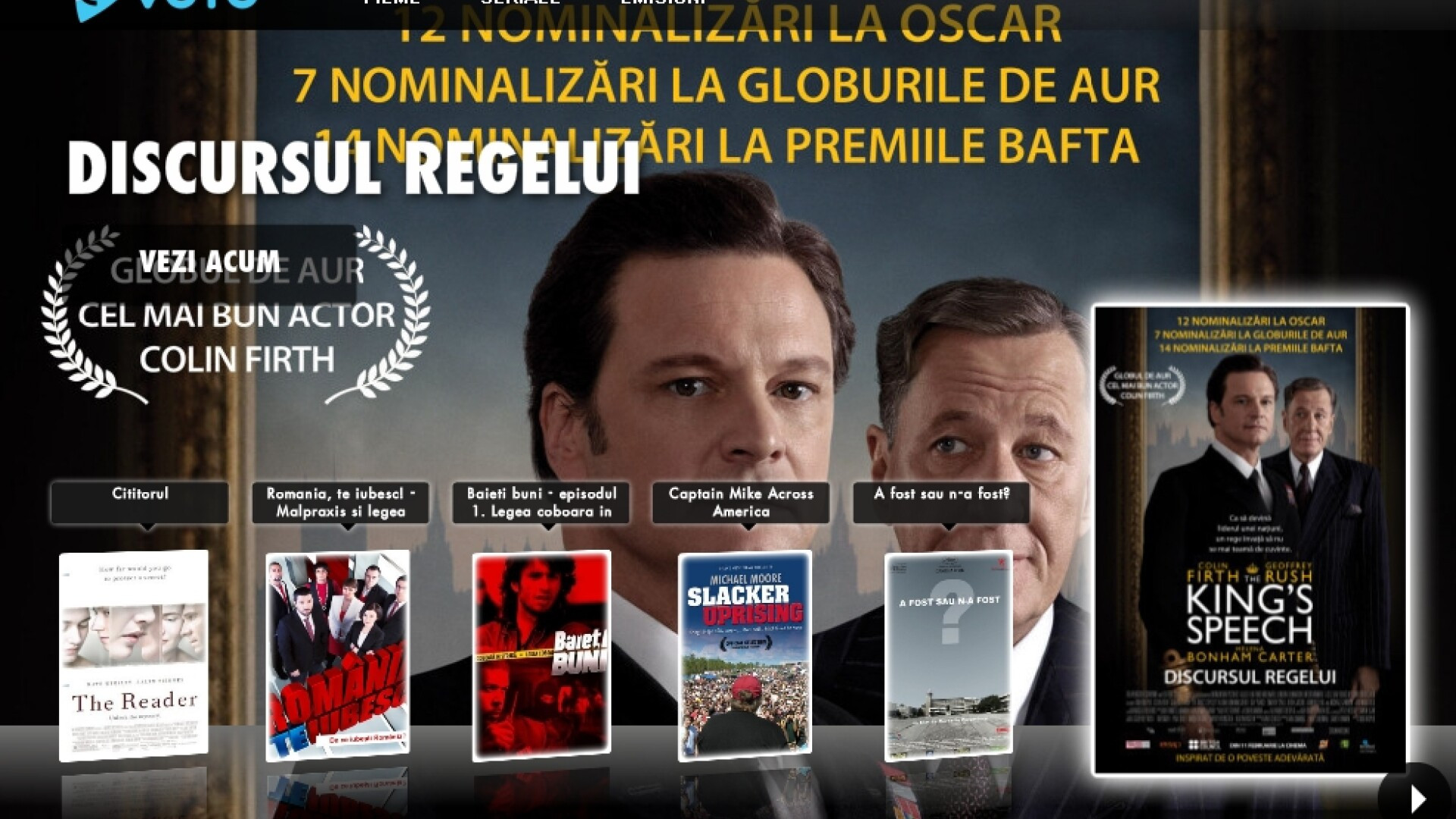 VOYO.RO s-a lansat cu un film de Oscar.“Discursul regelui” pe cel mai nou site cu VIDEO premium